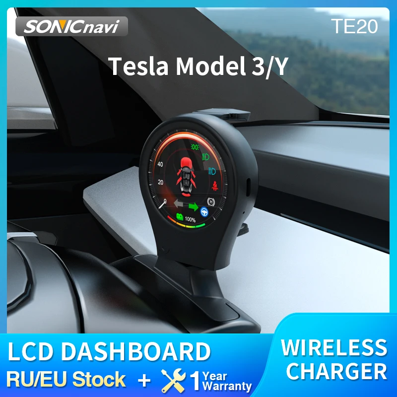 

AKAMATE Dashboard LCD Display for Tesla Model 3 Model Y Multi Information Mileage ISP Speedometer Wireless Charger Phone Holder