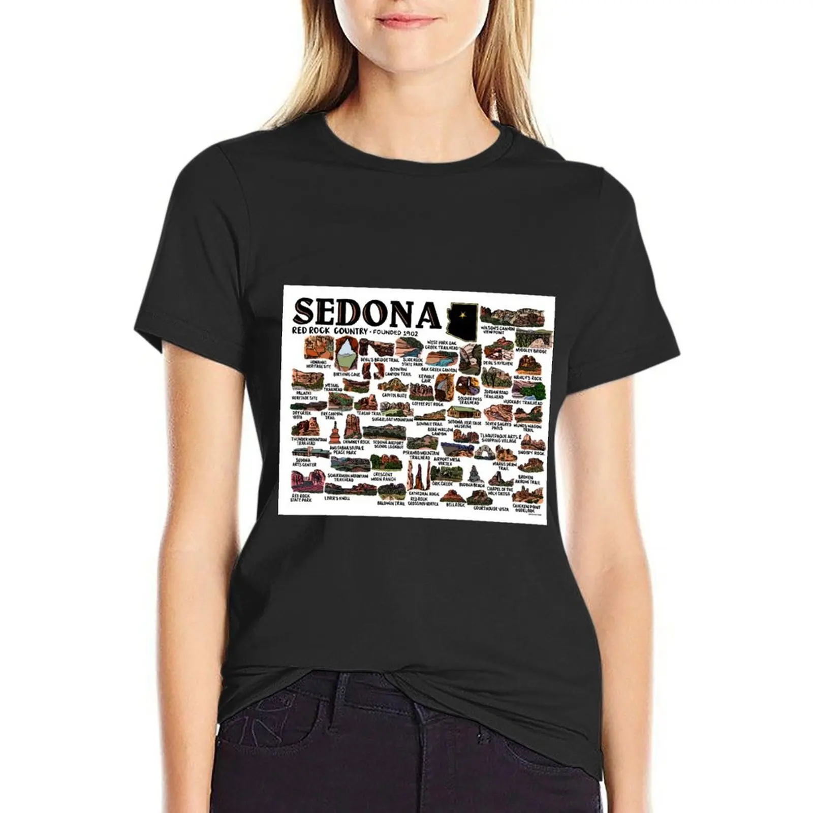 Sedona Map Art T-Shirt heavyweights animal print shirt for girls t-shirt dress for Women long