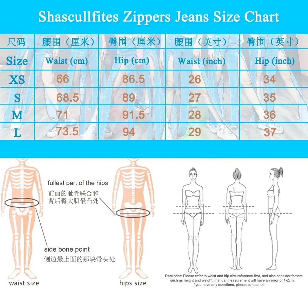 Shascullfites Damen Slim Fit Straight Jeans mit mehreren Reißverschlüssen, hohe Taille, Club-Tanz-Denim-Hose – Detail 1