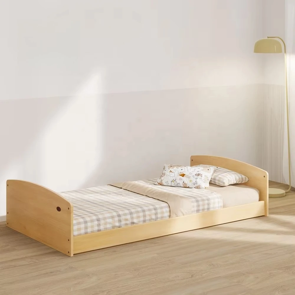 

*Solid Wood Natural Montessori Toddler Bed Frame for Kids for Bedroom or Apartment