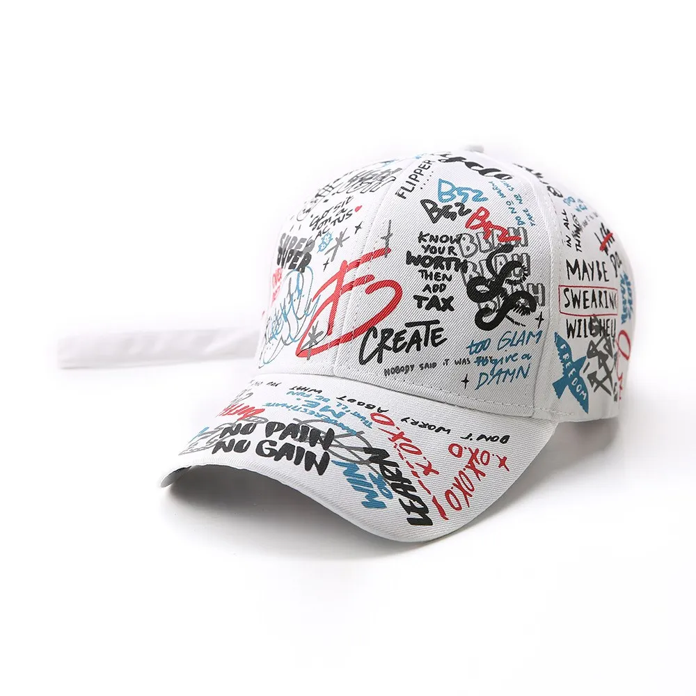 Fashion Cool Unisex Women Men Hats Adjustable Black White Color Printing Graffiti All-matching Baseball Cap for Men Gorras