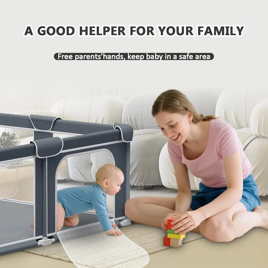 Opvouwbare box voor baby's en peuters 50"x50" Draagbare speeltuin met mat Opvouwbare speelpen met stevig metalen frame en M