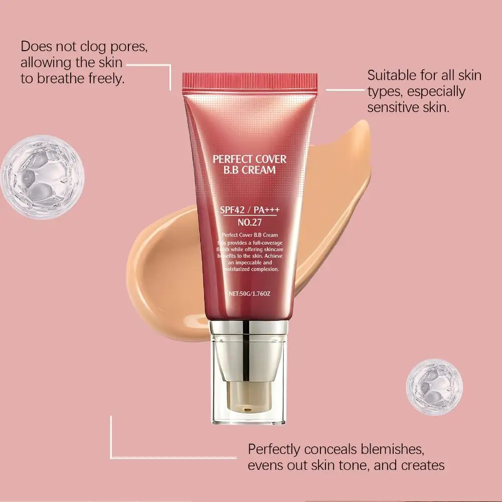 BBクリーム SPF42 PA+++ ティンテッドモイスチャライザー フェイス用 フルカバー コンシーラー リキッドファンデーション ダークサークルや小じわ対策