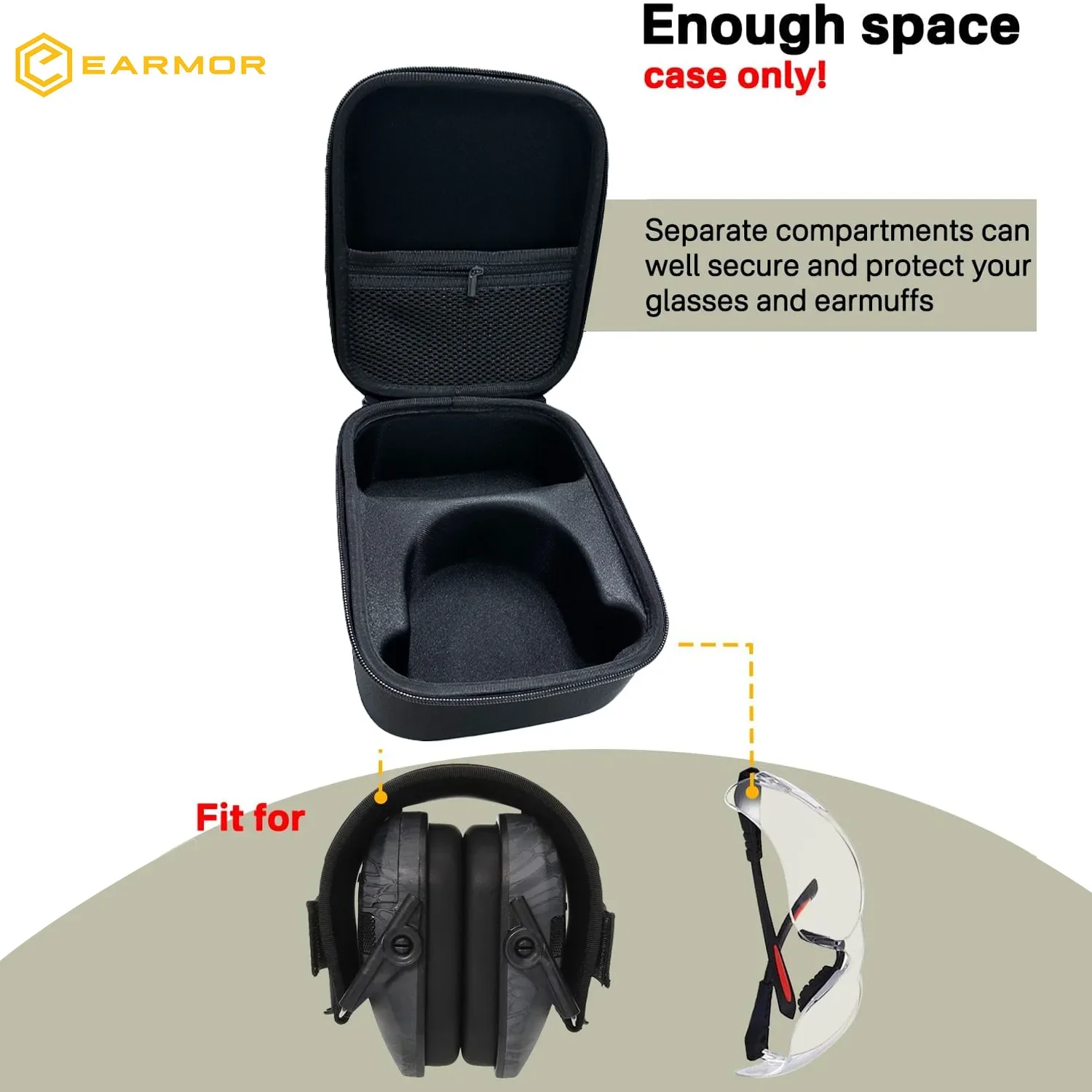 EARMOR Portable Lightweight Headphone Case, for M31/M32/M31H/M32H and Glasses