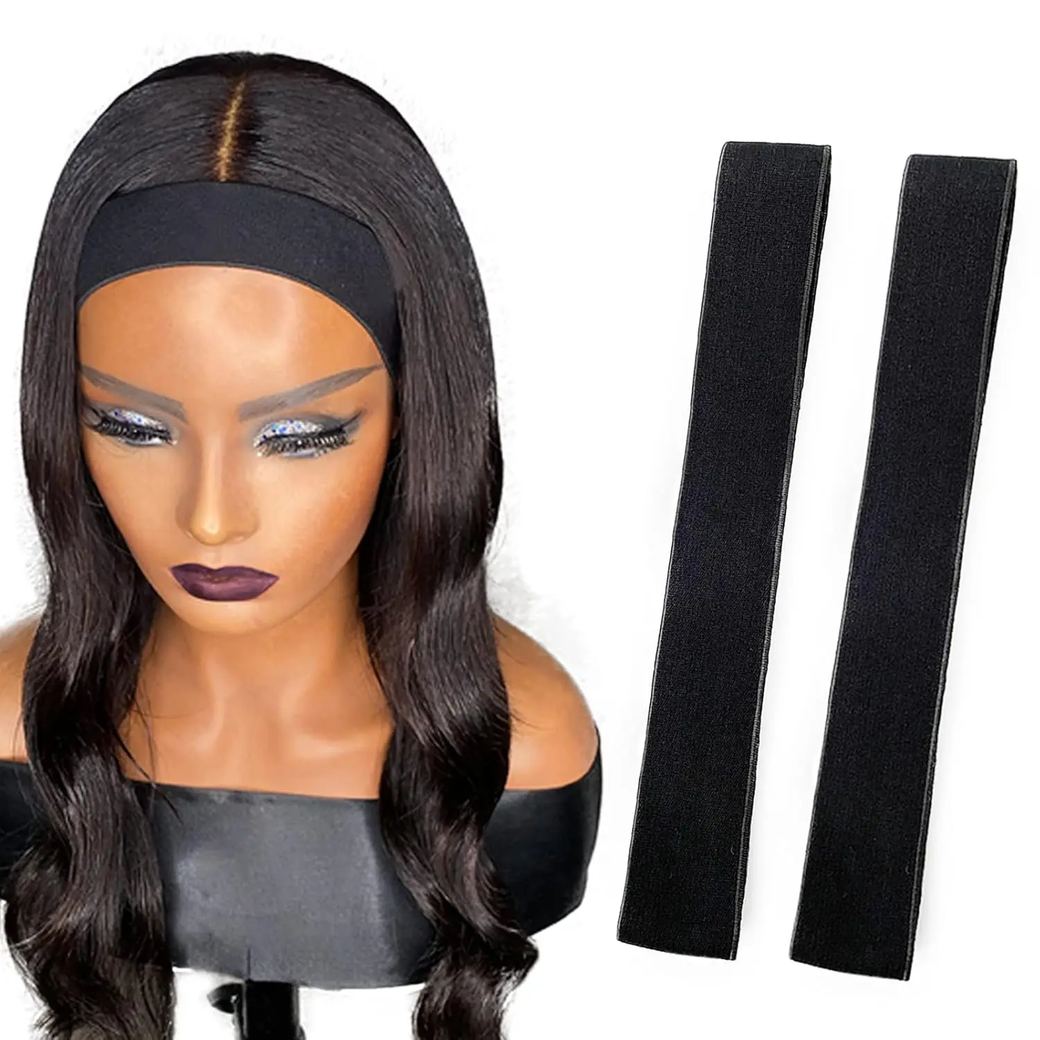 2-Pack Elastic Wig Bands for Lace Melting and Edge Laying, Soft Adjustable Black Design
