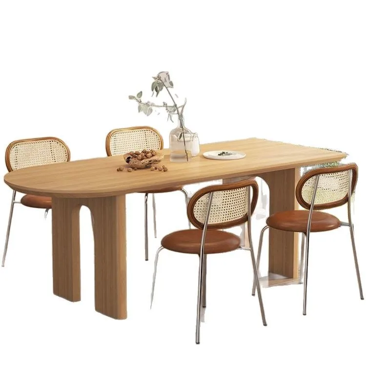 

Nordic solid wood log design simple desk personality oval worktable semi-curved