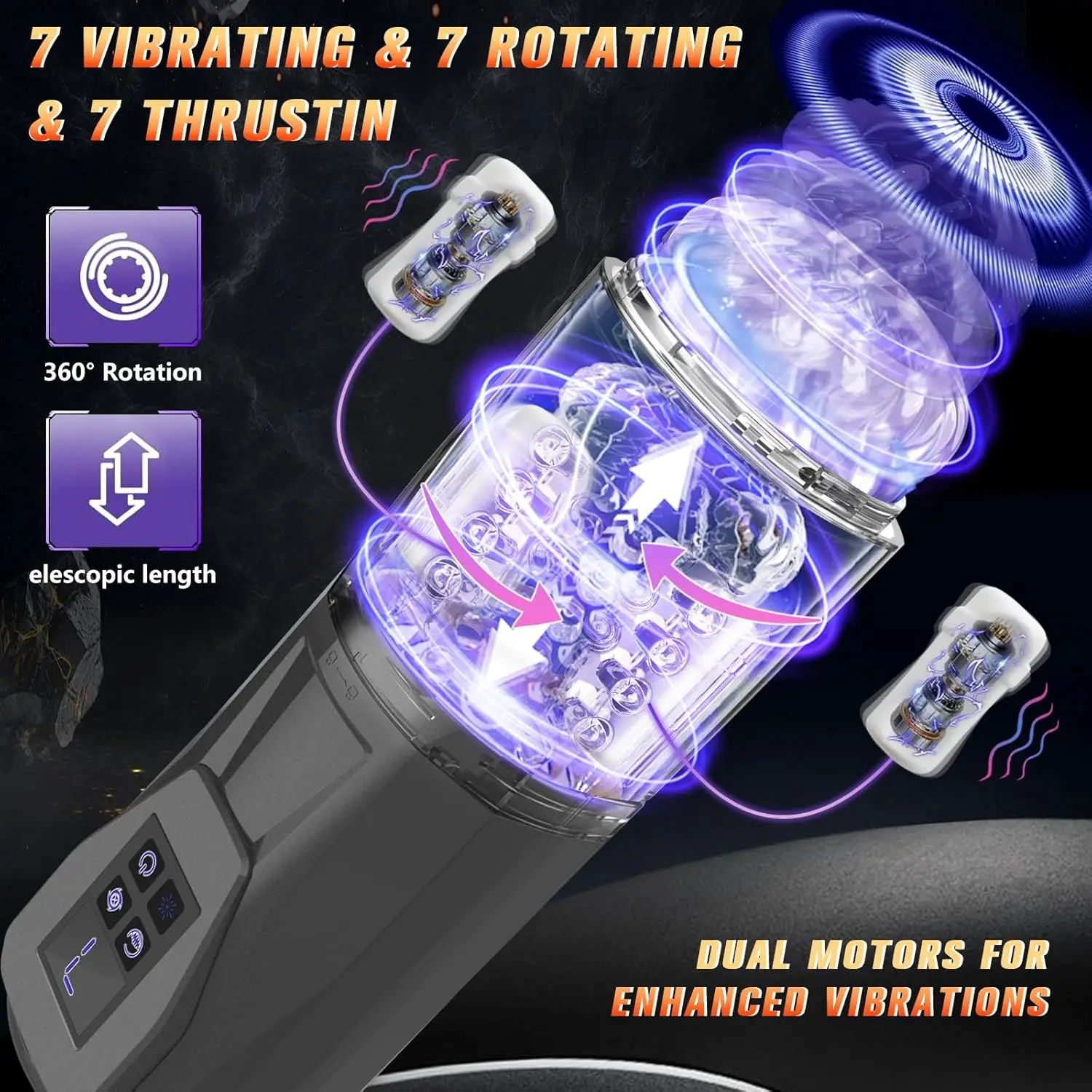 3 in 1 Automatic Male Masturbator with Vibrator and Rotating Thrusting Licking Men Penis Trainer Adult Sex Toys 3D Textured