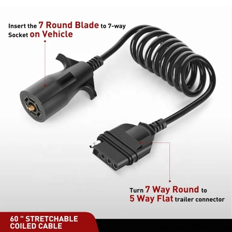 

7-контактный круглый и 5-контактный плоский разъем для прицепа Адаптер спиральной проводки 7-контактный на 5-контактный для буксировки