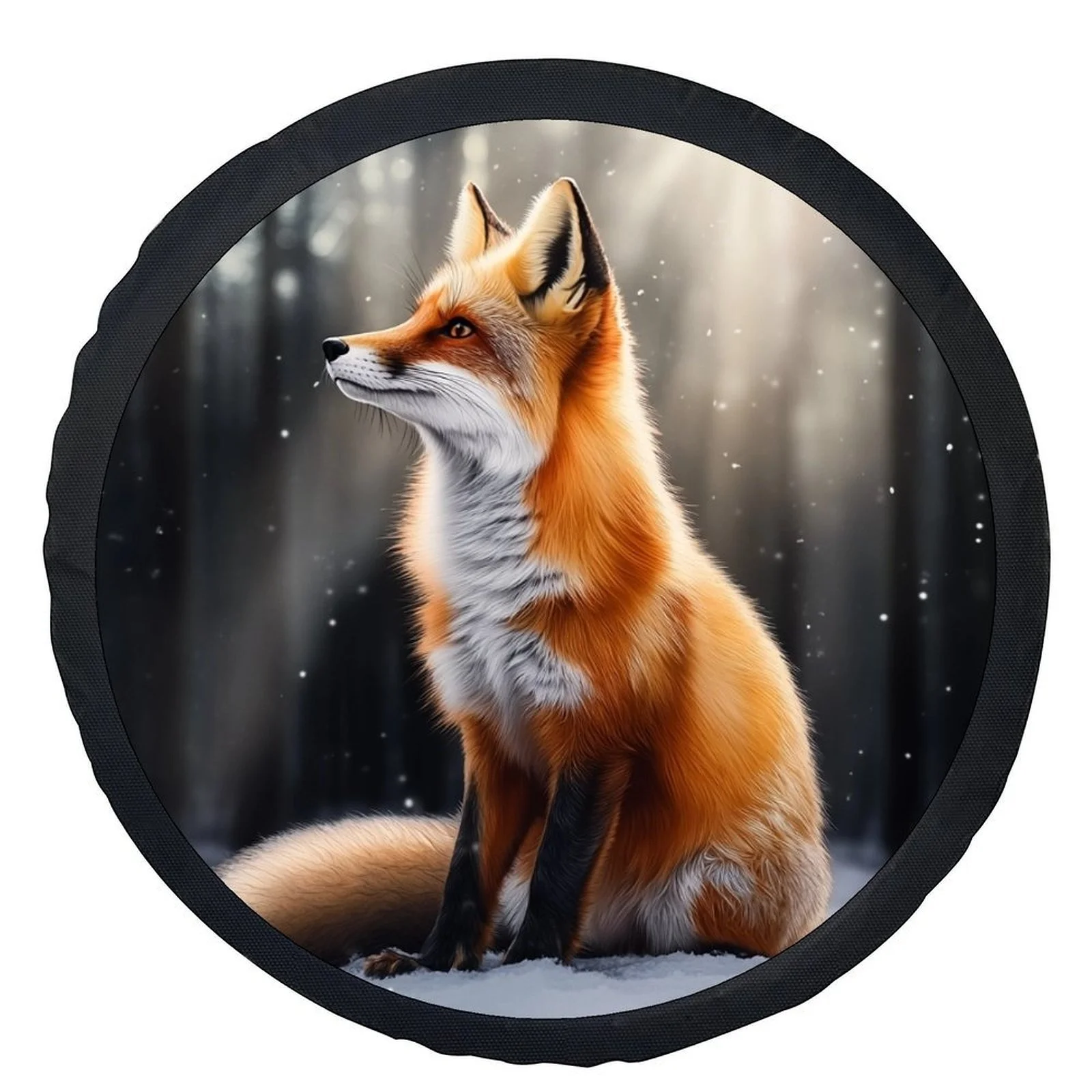 1pc Winter Fox In Snow Tire Cover - Wheel With Cute Fox & Snow, Wheel Cover Suitable For Most Cars, Winter Wheel Protection Acce