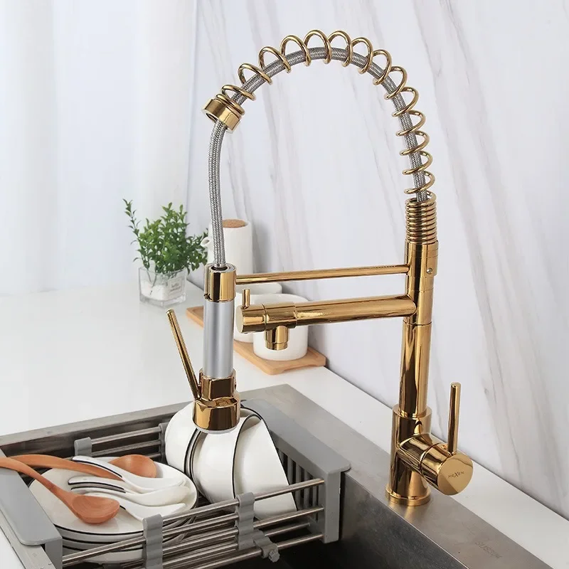 copper spring dual-purpose faucet kitchen sink universal rotation pull honeycomb water outlet anti-splash faucet