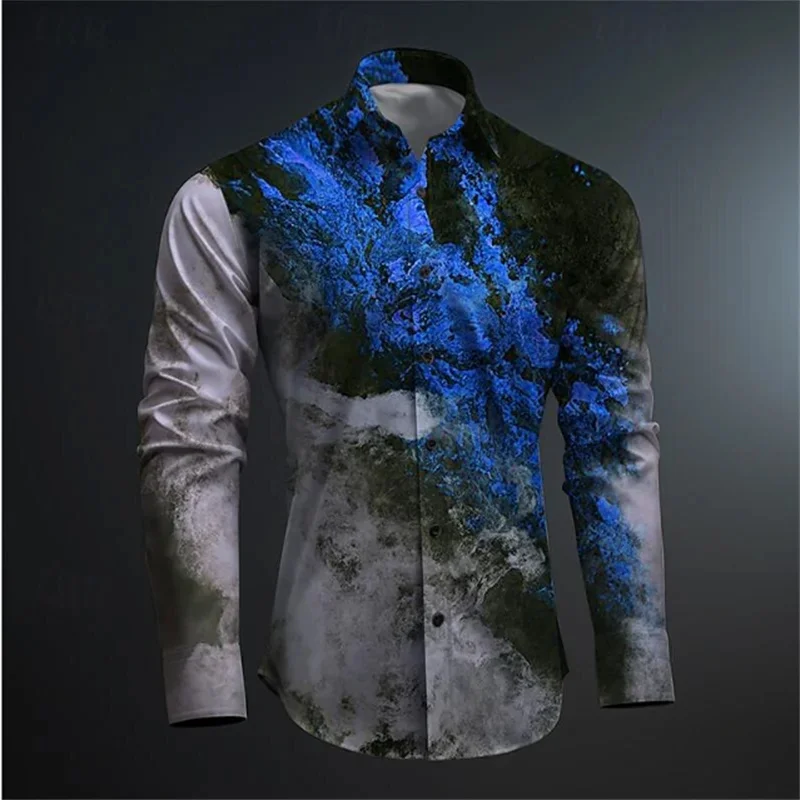 Camisa de graffiti de tinta para hombre, cárdigan informal retro de colores irregulares, suave y cómodo, talla grande, novedad de 2024