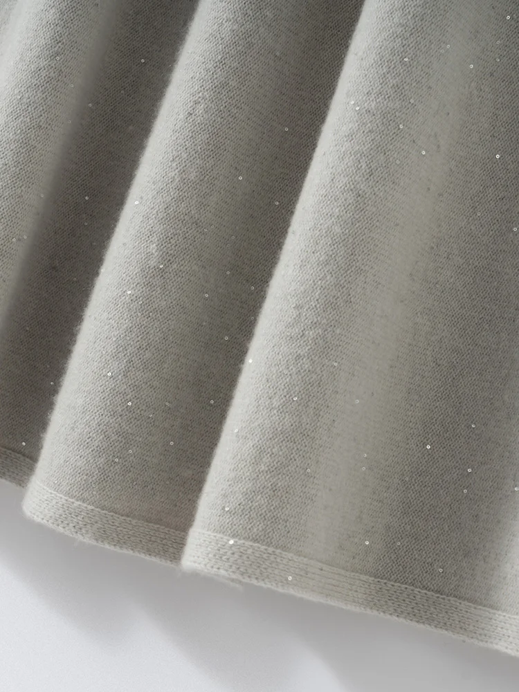 Frauen Kaschmir Rock Pailletten Stil A-Linie Elastische Taille Röcke Herbst Winter Mid-kalb Regenschirm Kleid Gnade 100% Kaschmir gestrickt