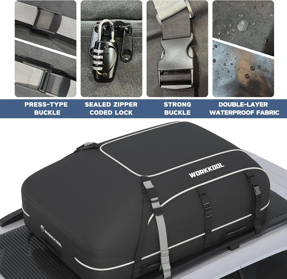 حقيبة شحن مقاومة للماء على السطح - سعة 15 أقدام مع حصيرة مضادة للانزلاق وقفل أمان لجميع المركبات