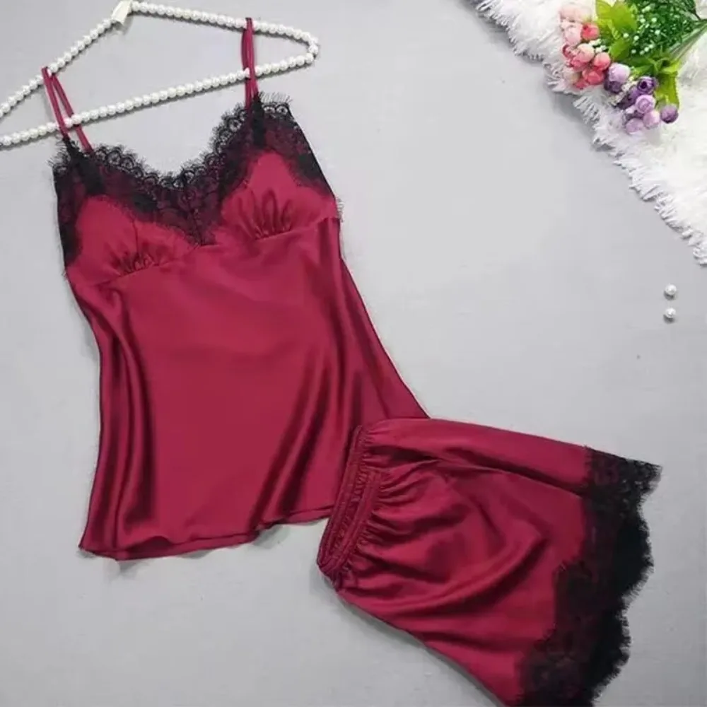 

New Summer Women's Halter Pajamas Solid Color Polyester Thin Pajamas Breathable Sling Shorts Homewear Set