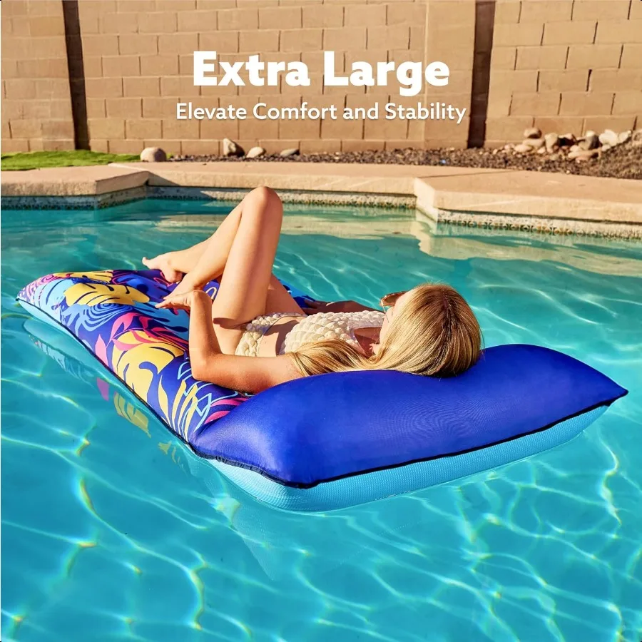 Iatable Pool Floats Raft XL Fabric Covered Pool Mat Lounger Floaties for Adults Ultra Comfort Iatable Water Float with Headrest