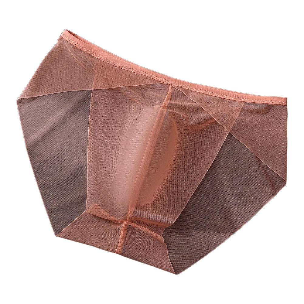 Men's Mesh Ice Silk Briefs Underwear 3D Bulge Pouch Solid See Through Panties Sexy See Through Transparent Intimate Night Wear