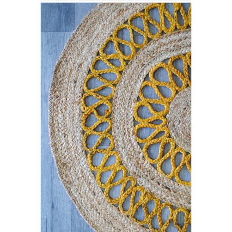 Rug 100% Natural Jute Braided Style Reversible Round Rug Modern Area Floor Rug