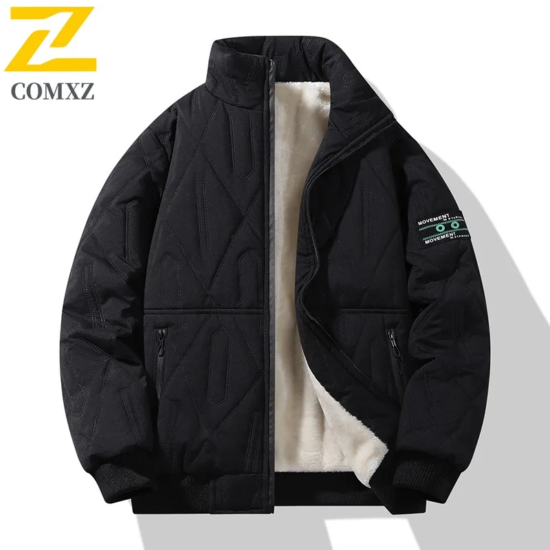 COMXZ Men Parker Coat Warm Baseball Motion Winter Thick Cotton Padded Coat  Outdoor Hiking Skiing Windproof Cold Weather Parka