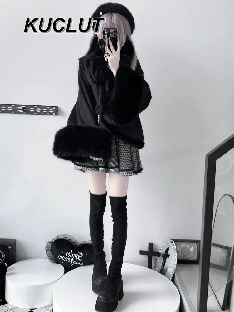 Ciepły płaszcz dla dziewcząt, zimowy, gruby płaszcz damski, styl subkultury japońskiej, koronkowy płaszcz damski, kokarda, szalik z płatkiem śniegu, kurtka codzienna.