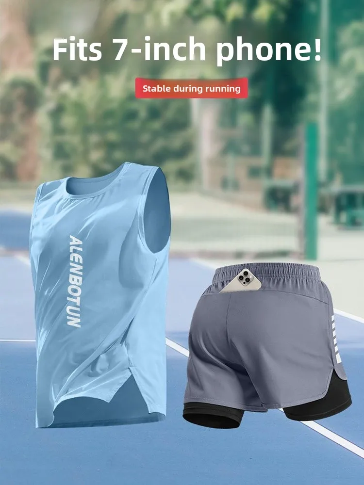 

Спортивный комплект для бега, мужская летняя новая одежда для тренировок по марафону, профессиональная быстросохнущая одежда для фитнеса, жилеты и шорты