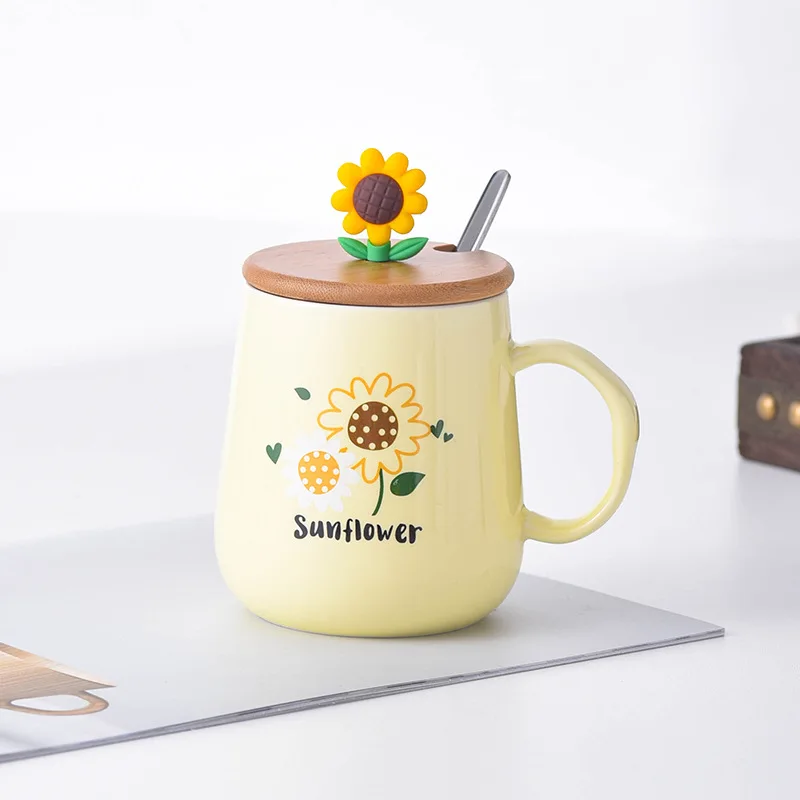 Creamic Cup Creative Coffee Handle Nordic Design Handle High Capacity Office Coffee Sunflower Taza De Cafe Wine Set