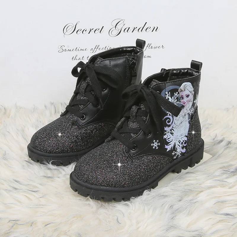 Girls Boots 2023 Winter New Short Boots Velvet Martin Boots Children Frozen Princess Elsa Student Shoes