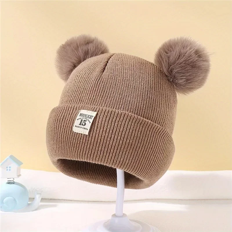 Autumn Winter Baby Warm Knitted Hats With Pom Kids Knit Beanie Hat Solid Color Children Hat For Boys Girls Accessories