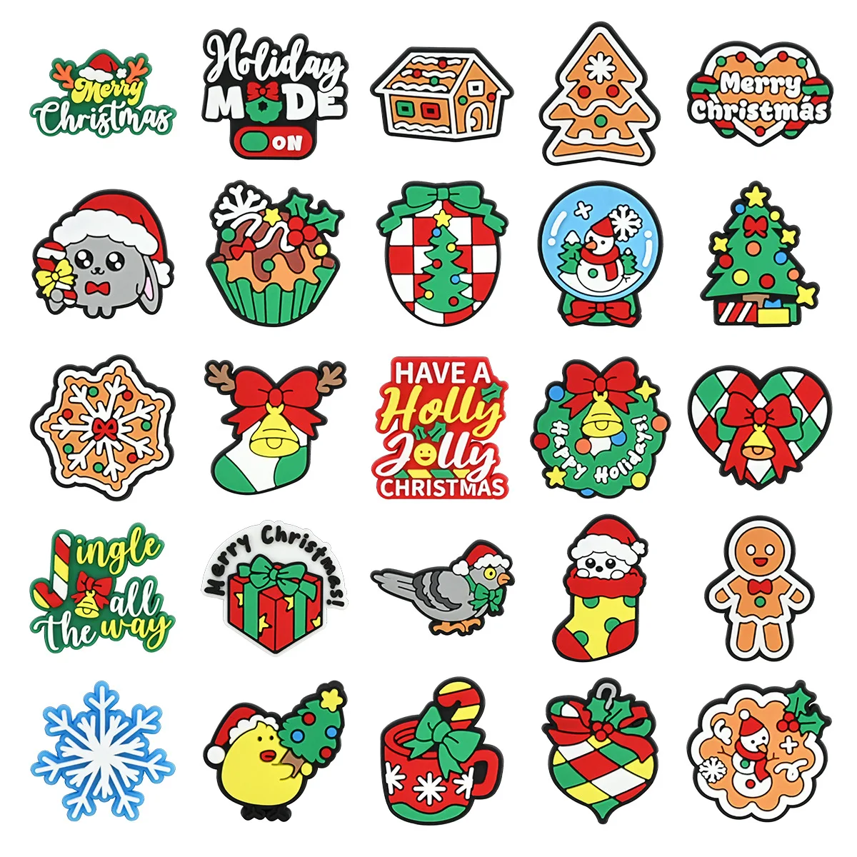 25pcs set Hot sale Cute Winter Xmas custom Shoe charms soft PVC waterproof decorative pins for hole clogs daily shoe accessories