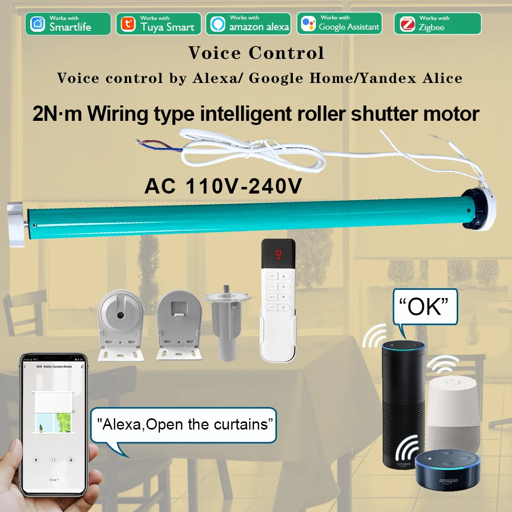 

2N·m Tuya Zigbee Wired Roller Blind Motor For 37 38mm Tube 10kg Load Smart Life App Support Alexa Google Home Yandex Alice Voice