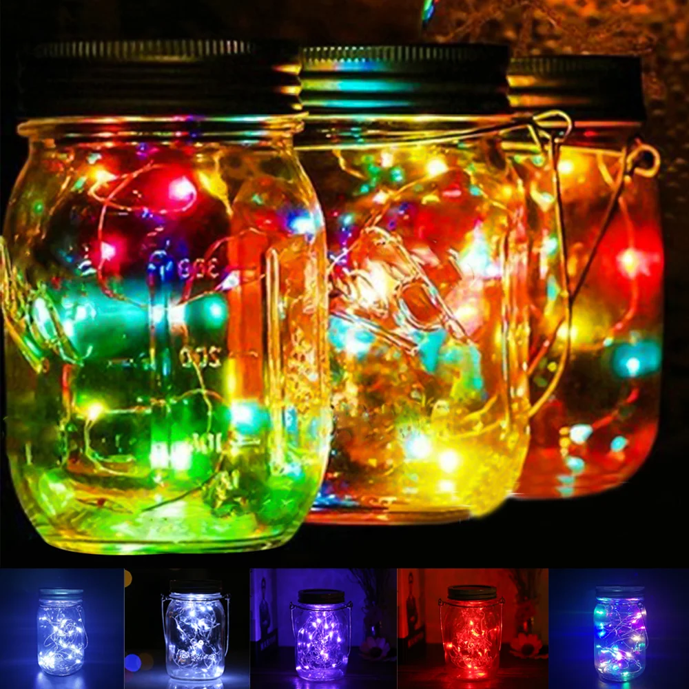 

Solar Power Mason Jar Lid Lights LED Copper Wire String Lights Waterproof Fairy Light Garland DIY Outdoor Wedding Garden Decor