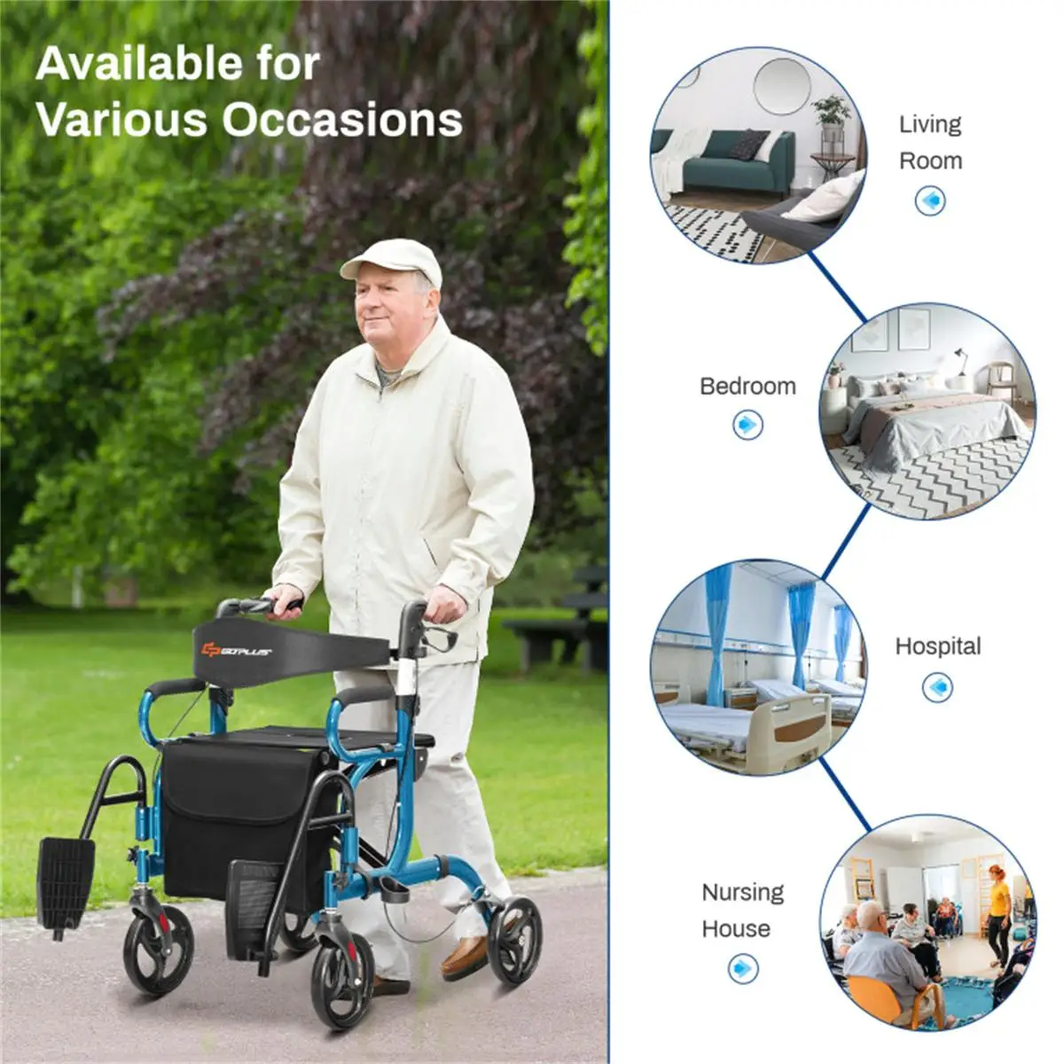 

Portable Rolling Walker Wheelchair - Compact Folding Design for Easy Transport