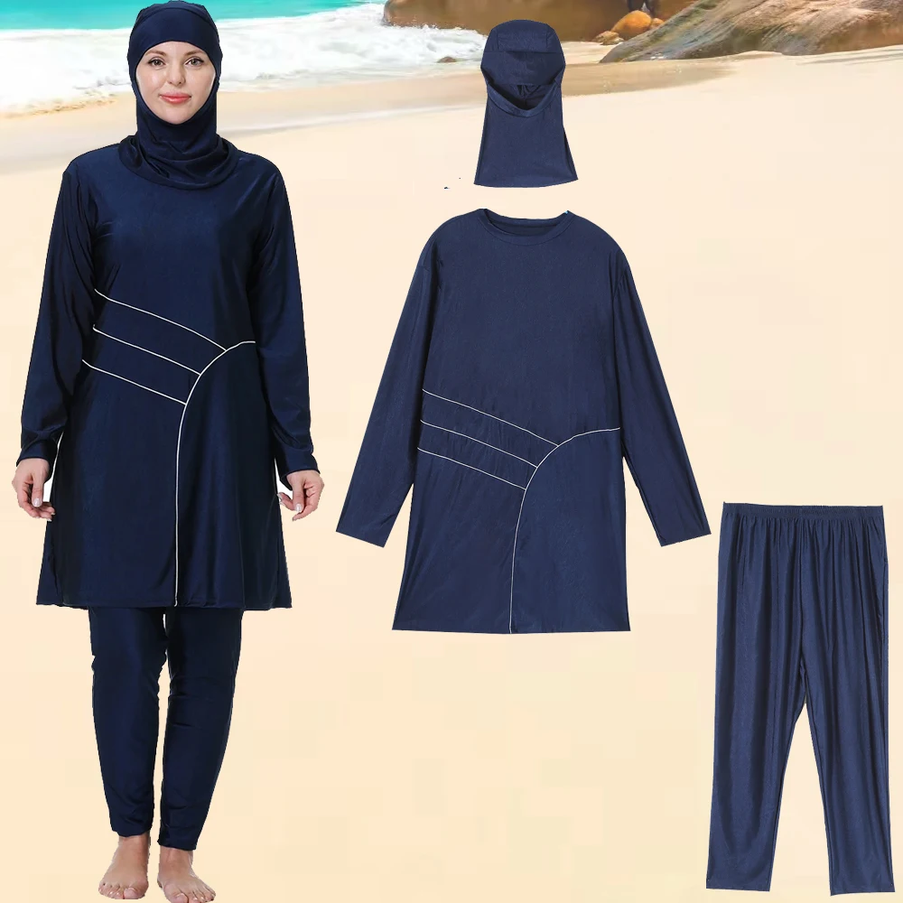 3PCS Burkini Femme Musulmane Costumi da bagno Donne musulmane Plus Size Costumi da bagno Hijab Costume da bagno Modesto Islam Costume da bagno Maillot De Bain