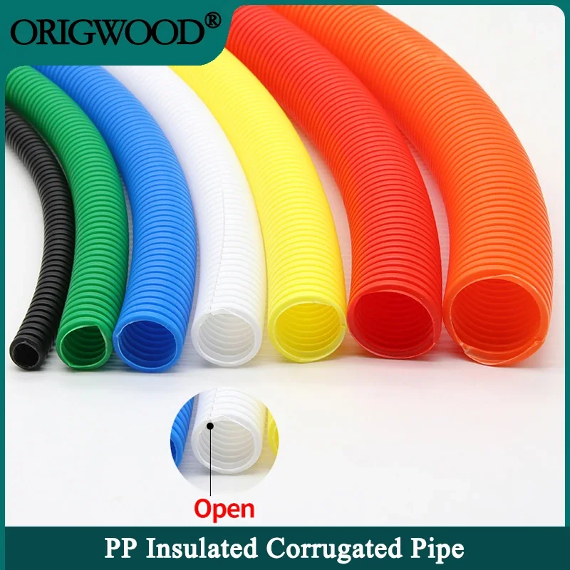 

1/5/10M PP Insulated Corrugated Pipe ID 7.5mm ~ 34.5mm Open Wire Hose Threading Hose Plastic Corrugated Pipe Protective Sleeve