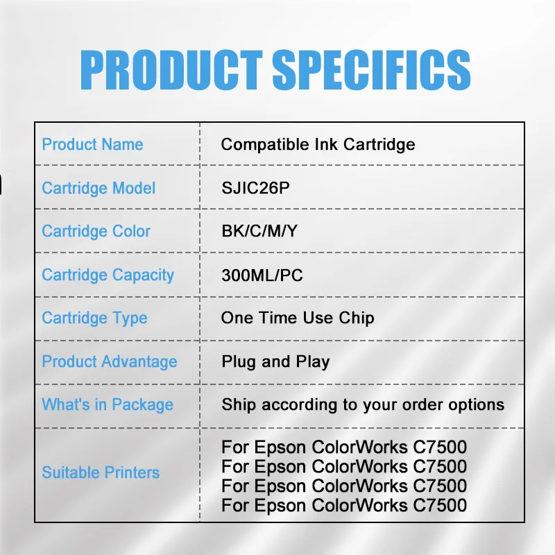 SJIC26P SJIC30P互換インクカートリッジ（ヨーロッパ向けインクチップ付き）エプソンColorWorks C7500、エプソンC7500G C7500GEラベルプリンター対応