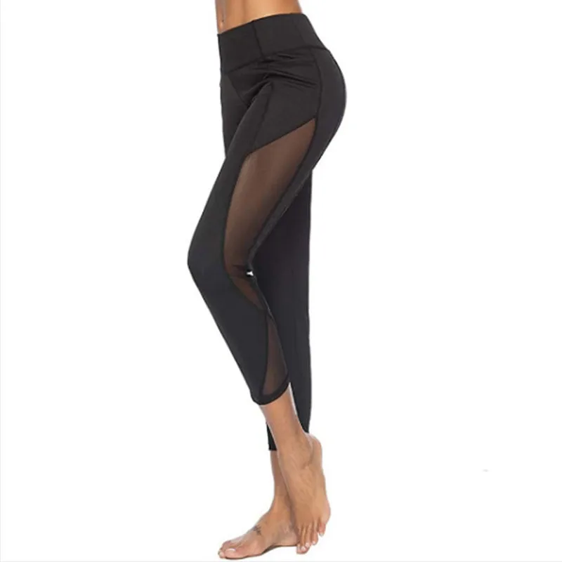 Leggings sexy in rete Estate Nuove donne Abbigliamento Scava fuori pizzo Nero Sport Pantaloni da yoga Moda Elasticità a vita alta Splicing