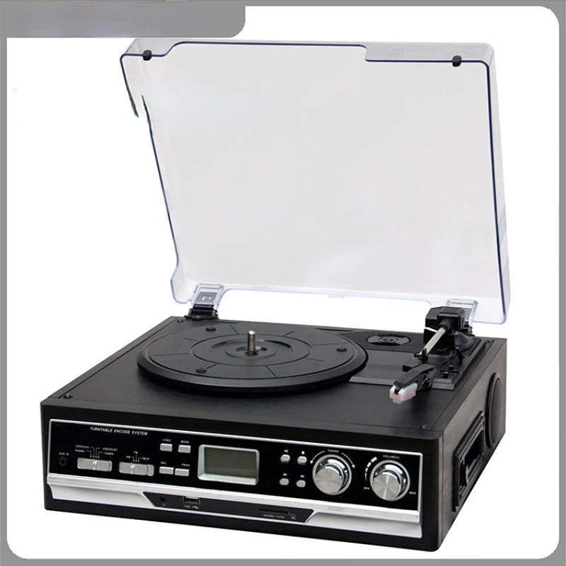 Retro de madeira turntable record player programável cd usb mp3 jogar cassete rádio gramofone