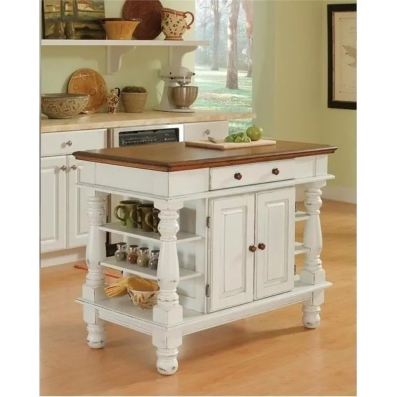 Traditional Wood Kitchen Island in Off White/Oak