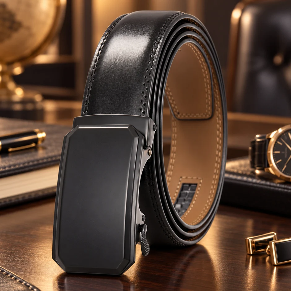 Plyesxale 3.5cm Width Mens Belt Automatic Buckle Fashion Designer Genuine Leather Belts For Men Casual Suit Pants Strap B1054