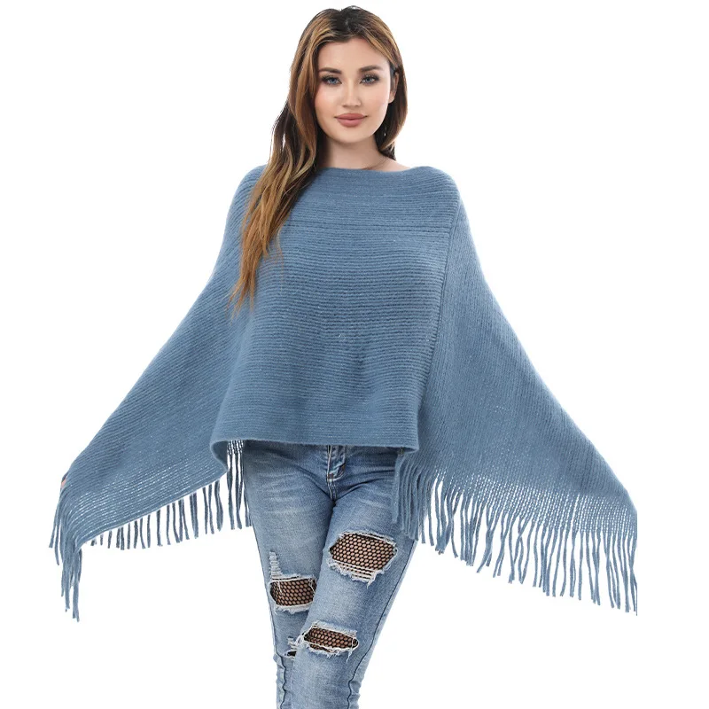 Women's Poncho shawl European and American style with tassel pullover shawl scarf cape cover shirt Cloak
