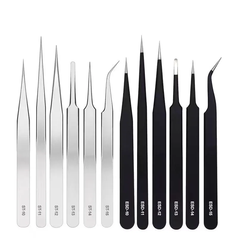 Precision Tweezers Set ESD Anti-Static Stainless Steel Tweezers Repair Tools for Electronics Repair Soldering Craft Tools