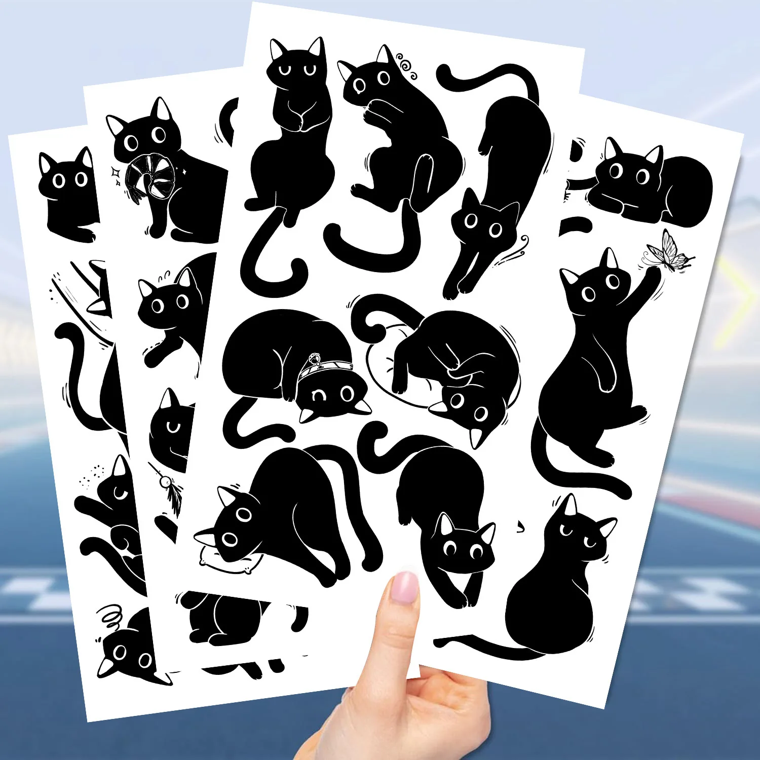 10 قطع من ملصقات الوشم على شكل قطة سوداء صغيرة كرتونية مقاومة للماء وهدايا الحفلات المضحكة ووجوه ممتعة ذاتية الصنع