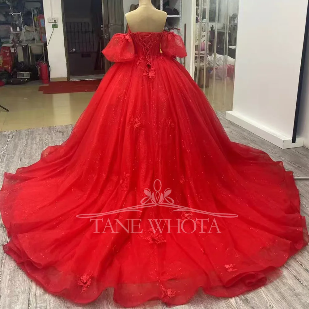 Luxury Red Off-Shoulder Sweetheart Evening Dress Beaded Sequined Lace-Up Back Customizable For Special Occasions