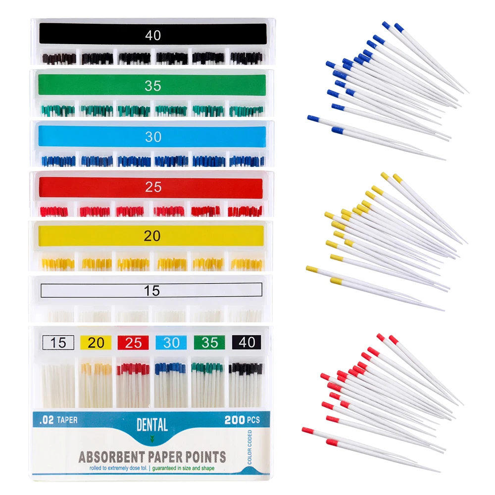 

100/200 шт. стерильные стоматологические впитывающие бумажные точки конус 02/04/06 кончики из чистого хлопка для корневых каналов эндо стоматологические материалы