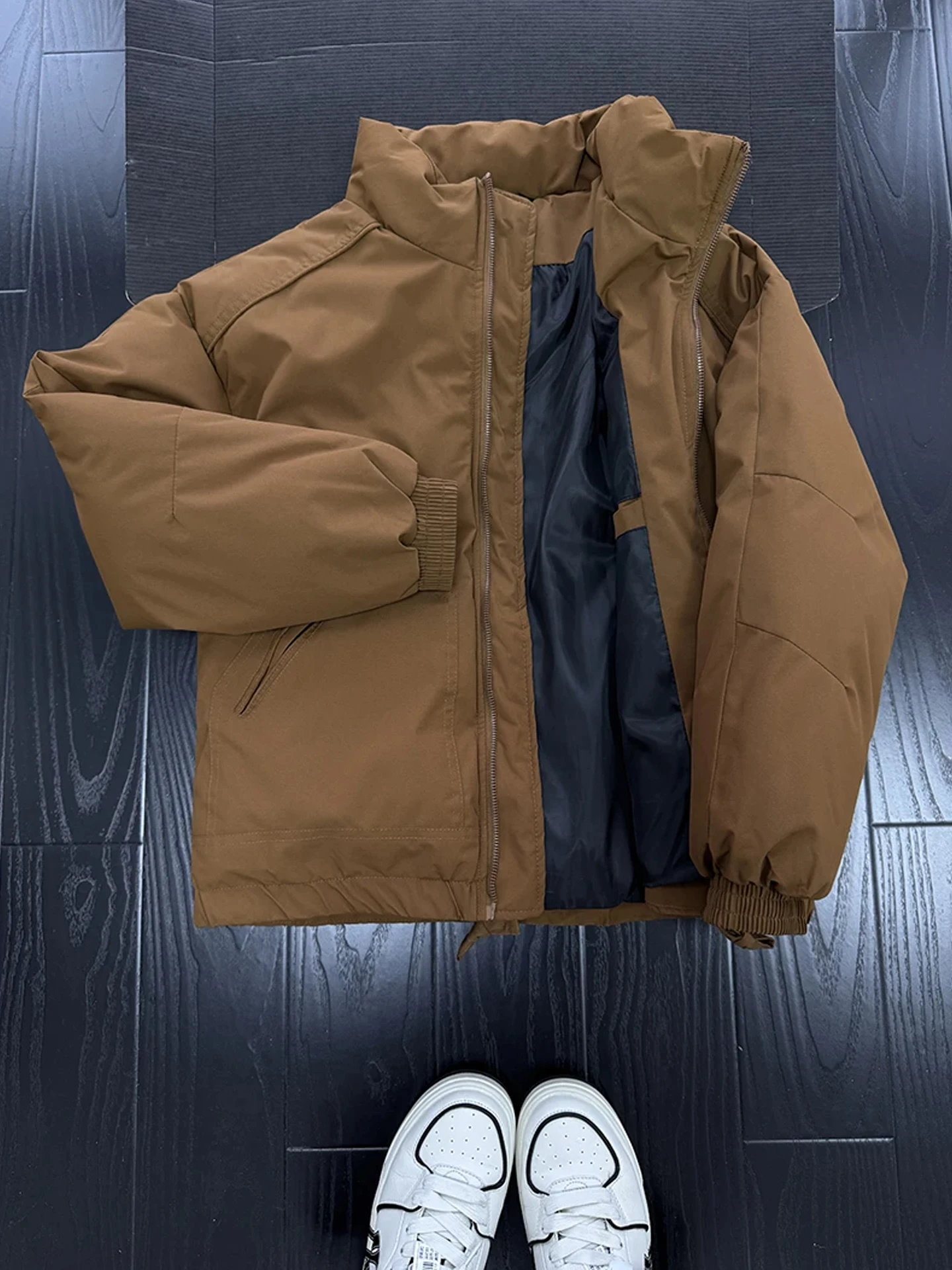 

Мужская зимняя утепленная куртка-бомбер из хлопка, коричневая, американского стиля, с воротником-стойкой, премиум-класса