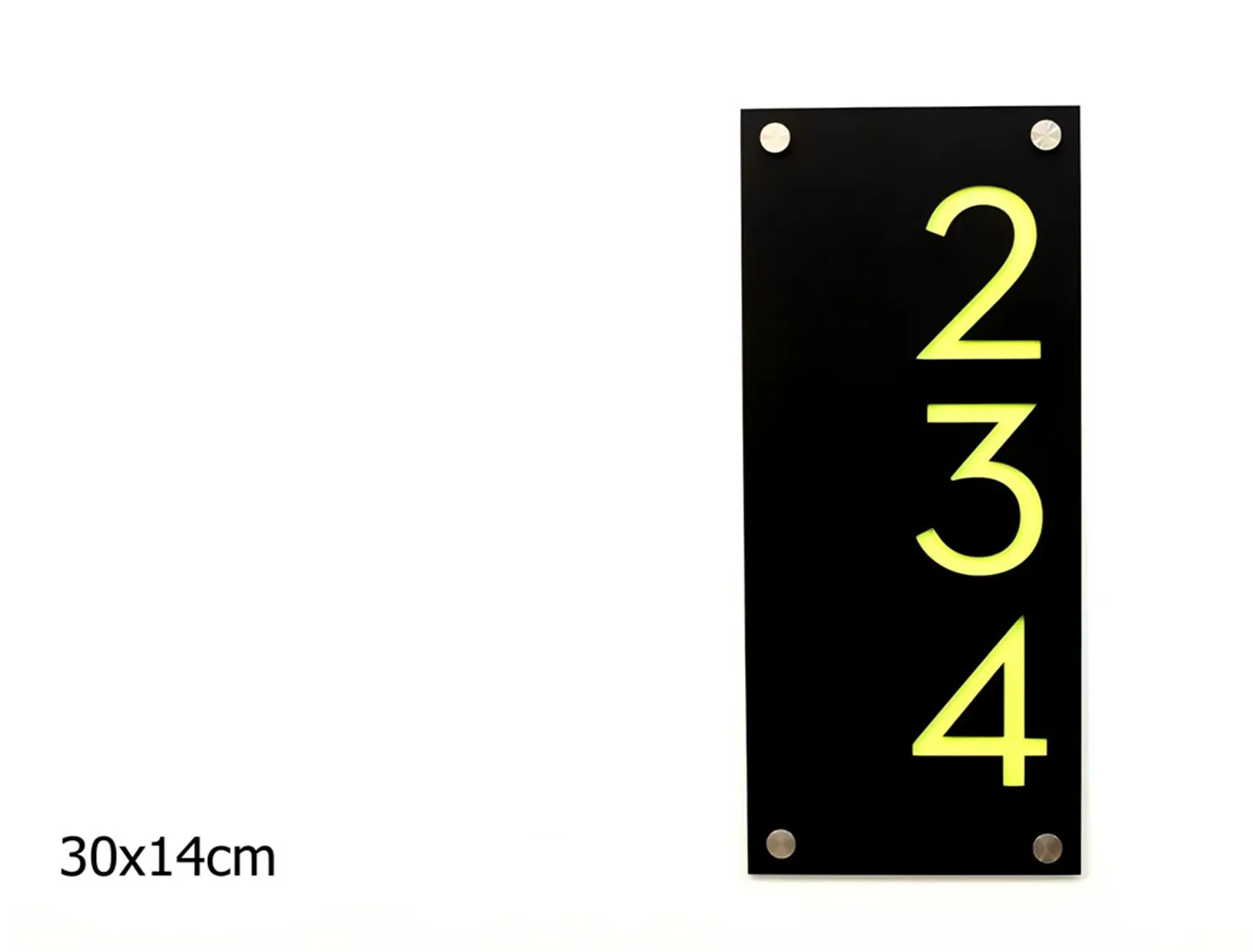 

Customized Modern House Numbers, Black Acrylic with Neon Yellow Backplane - Vertical - Sign