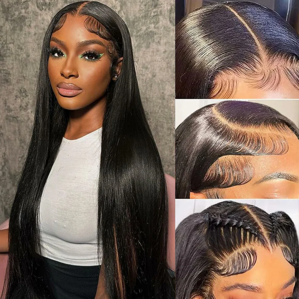 

13x4 Lace Front Wigs Human Hair Pre Plucked with Baby Hair 180% Density Straight Brazilian Hair Natural Black Color for Women