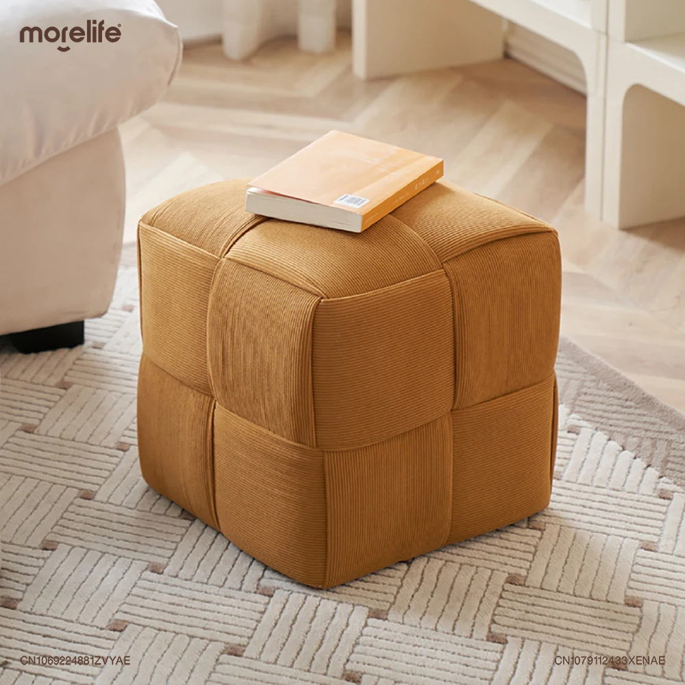 

Nordic Fabric Retro Corduroy Square Footstool Warm Yellow Ottoman Modern Home Living Room Shoe Changing Stool Furniture WH-F01