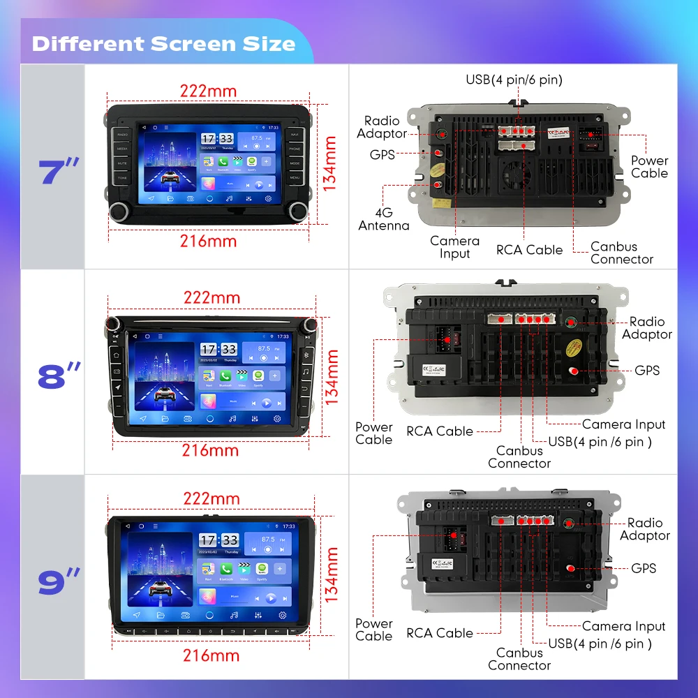 7/8/9Inch 2Din Android Car Radio For VW Golf 5/Polo/Candy/Jetta/Touran/Passat/Skoda/Seat Car DVD Player Navigation Gps Carpaly