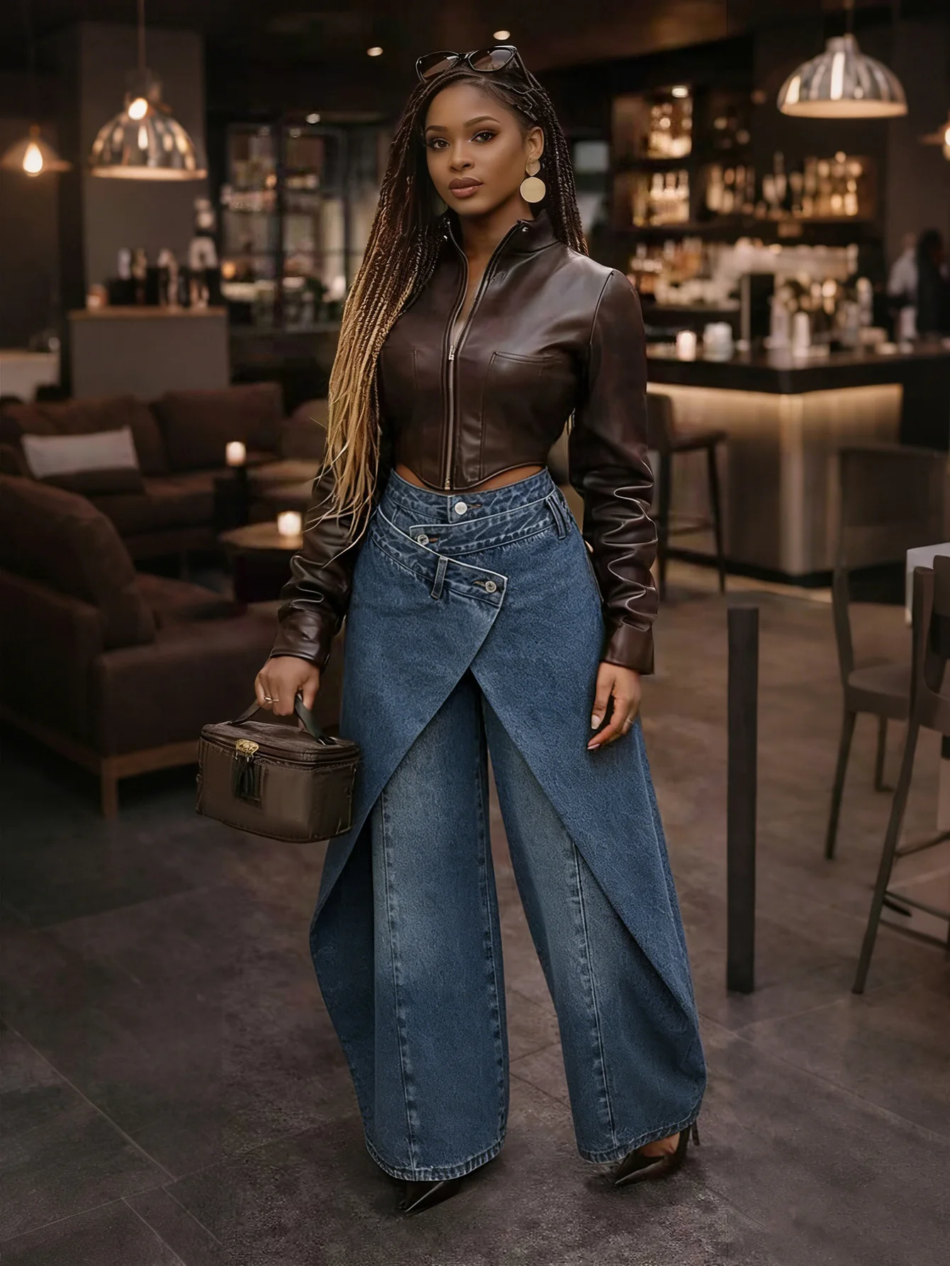 Women Irregular Wide Leg Pants Solid Straight Trousers Full Lenth High Waist Zipper Loose Fit Office Lady Casual 2026 Spring