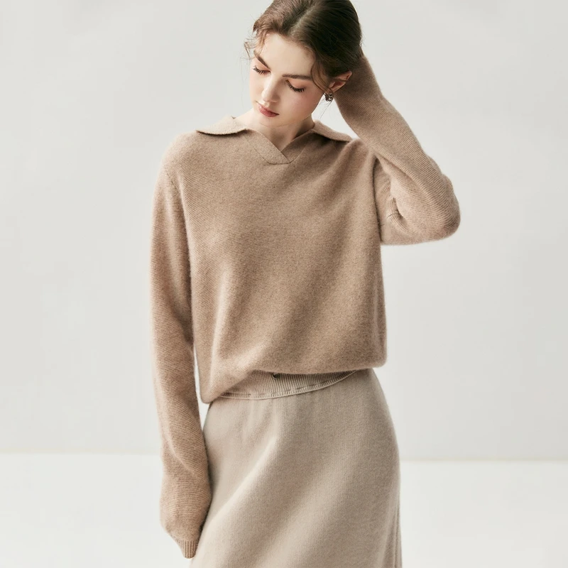 

2025 100% Goat Cashmere Knit Pullover Autumn Winter POLO V-Neck Sweaters Women Soft High Quality Ladies Short Jumpers Clothes